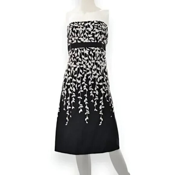Ann Taylor Loft Fit & Flare Black Contrast White Floral Cotton Party Dress XL14